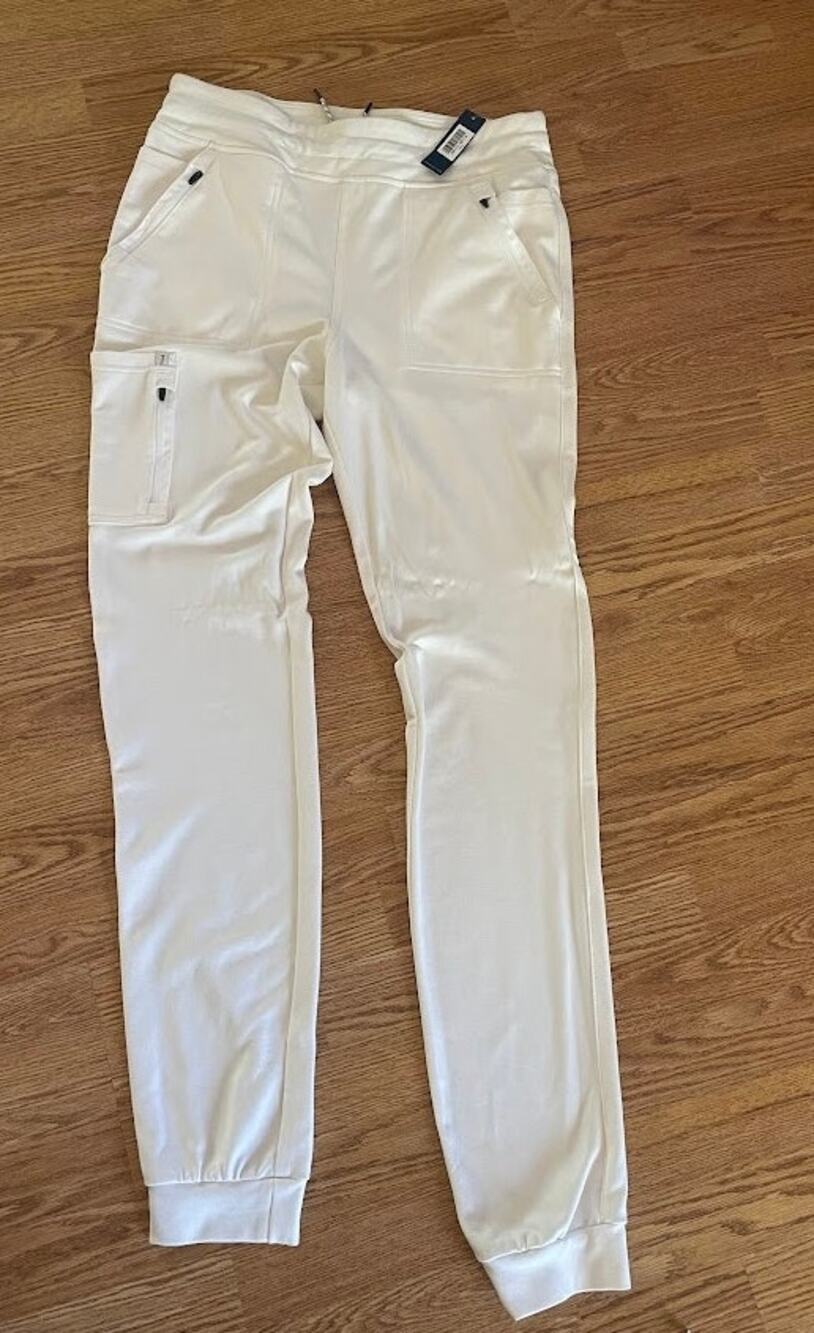 NWT JAANUU Kait 10-Pocket Skinny Scrub Jogger Optic White Medium Tall